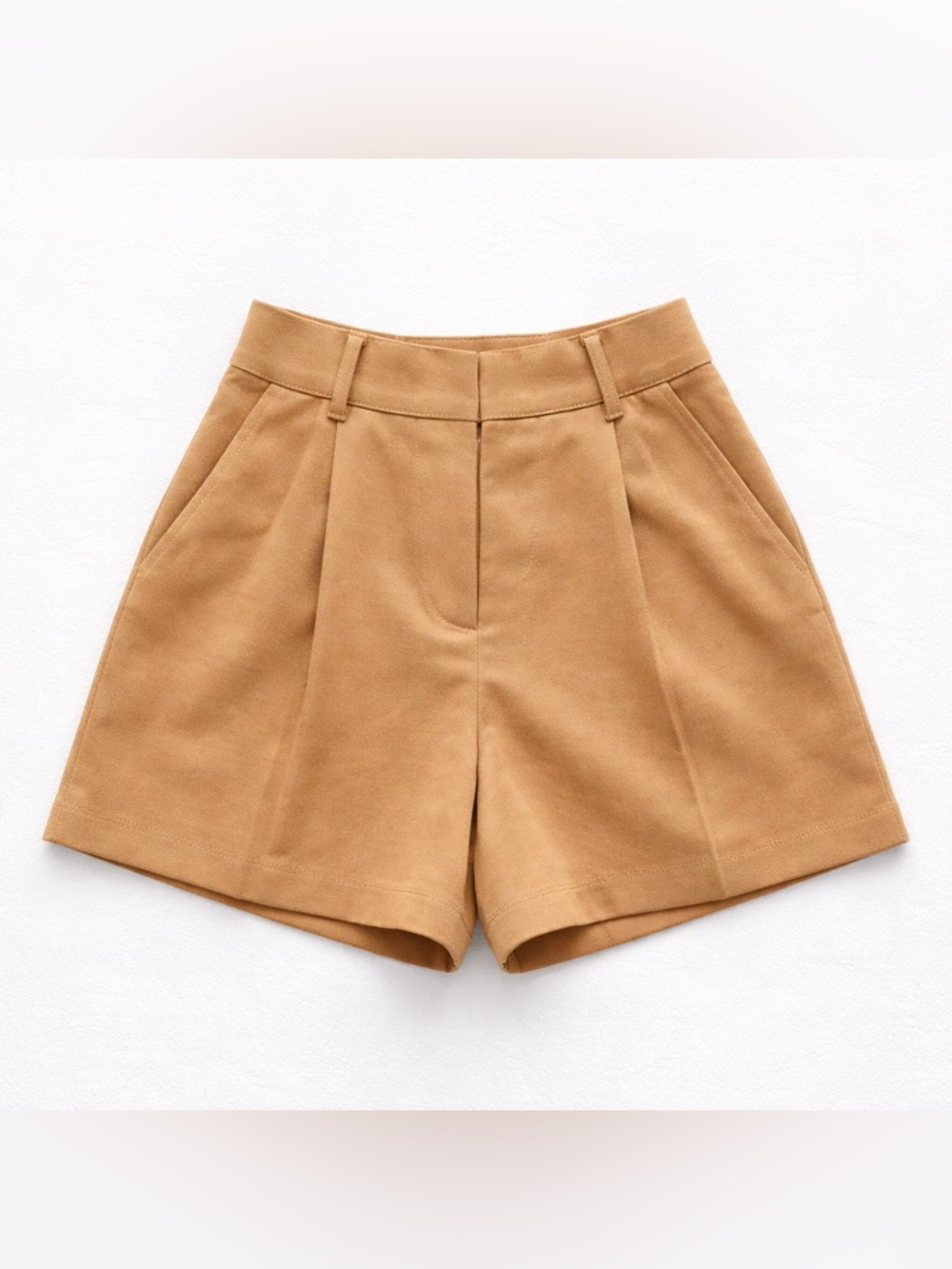 Zara Camel Tailored High-Waist Bermuda Shorts